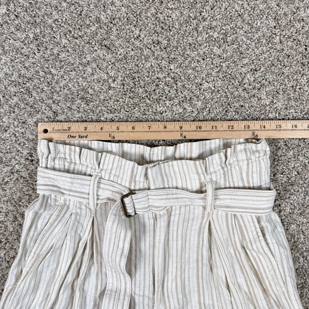 Banana Republic Pants Womens 4‎ White Stripe Paperbag Wide Leg Linen Crop Casual